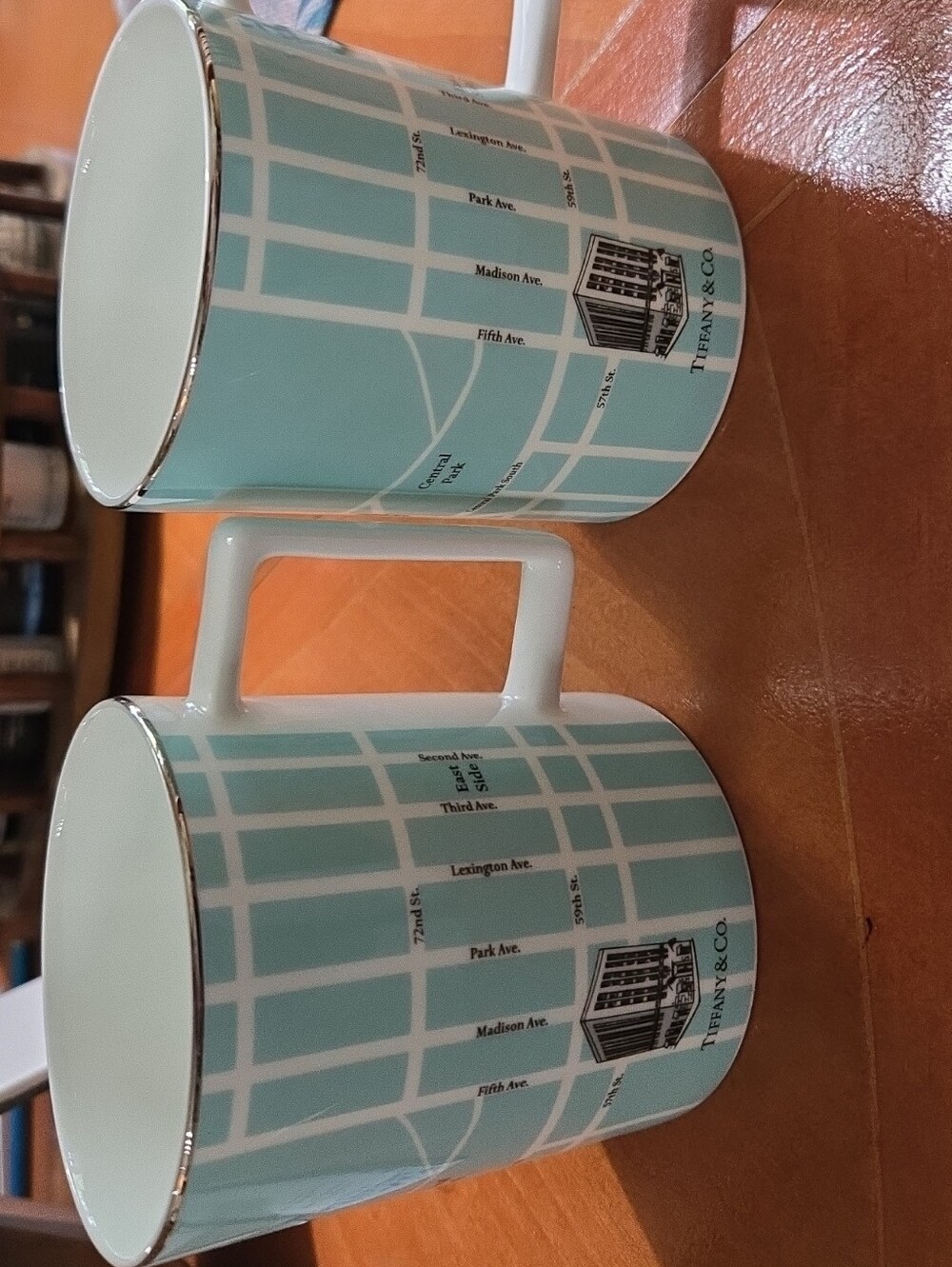 Tiffany & Co. Robin's Egg Blue Porcelain Mugs with Silver Trim - Pair